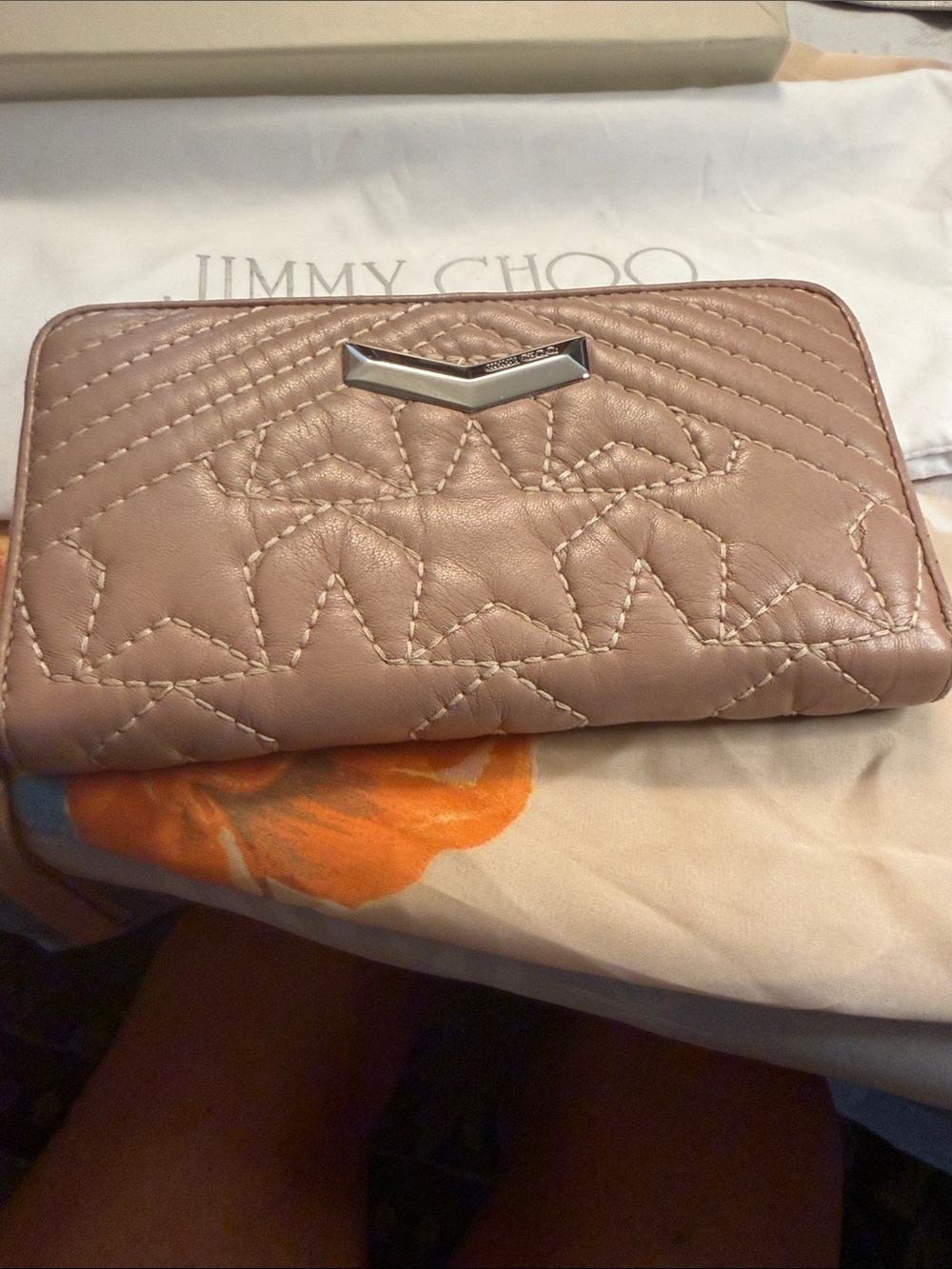 Jimmy Choo Dusty Nude Pink Quilted Leather Zip Wallet